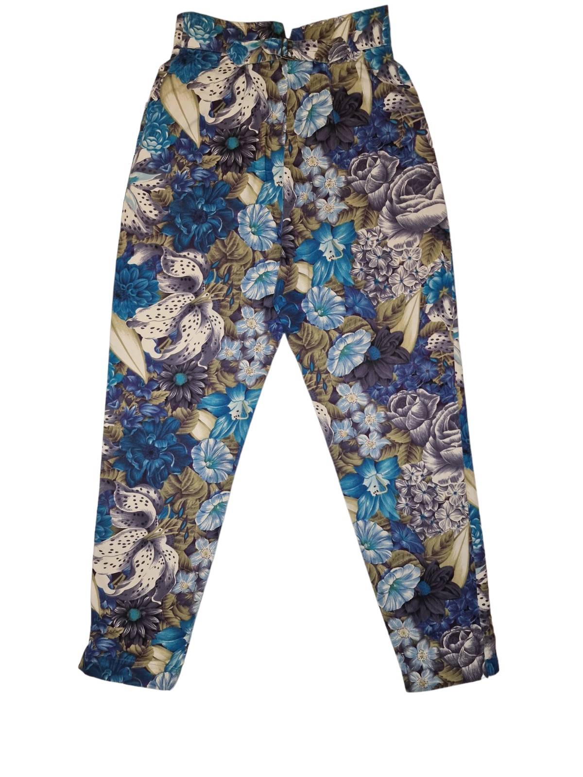 Kenzo vintage designer pants, 90s era floral high waisted